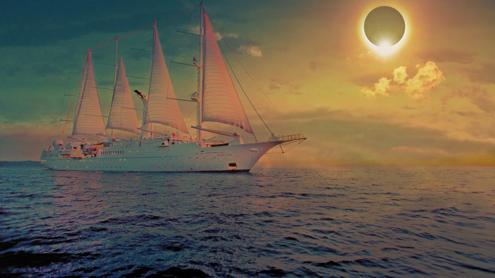 Solar Eclipse with Sailing Ship